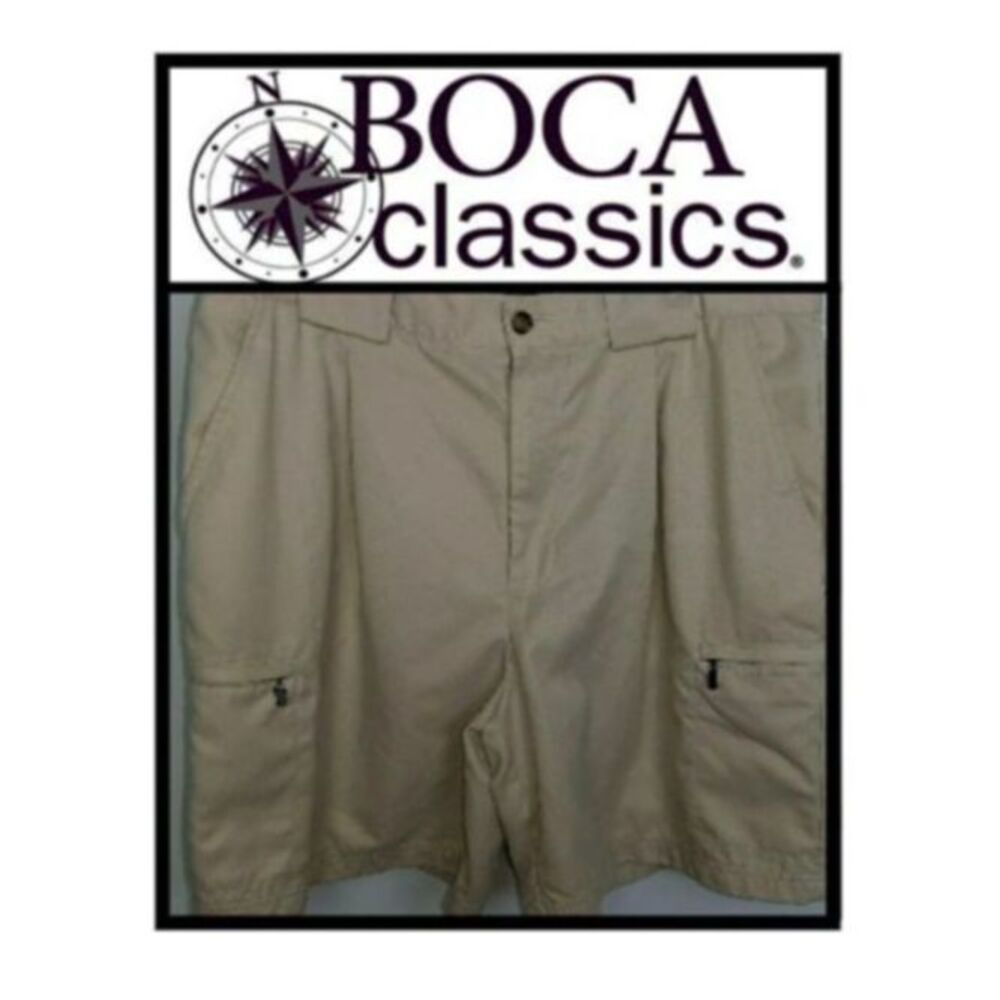 NWT Boca Classics SIZE 40 Khaki GOLF SHORTS Zip Pockets